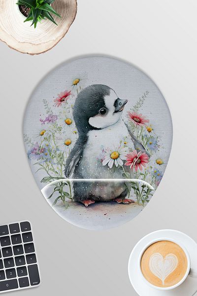 qoeuyl boutique Χαριτωμένο Penguin Printed No:2 Gamer Gaming Οβάλ ποντίκι με υποστήριξη καρπού