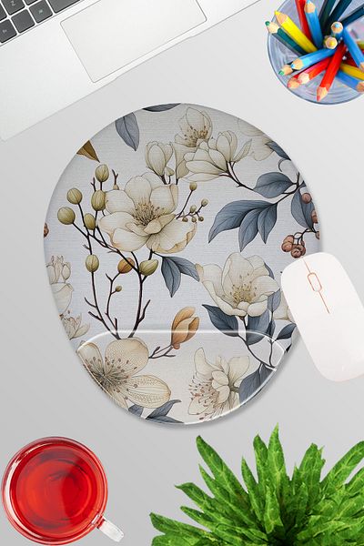 qoeuyl boutique Autumn Botanical Flowers No:3 Gamer Gaming Oval Wrist Support Mousepad