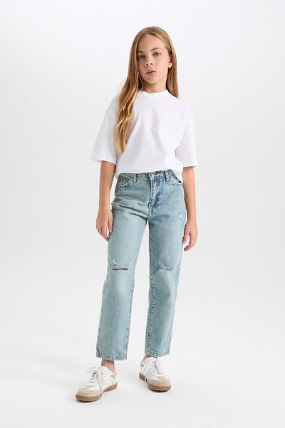 DeFacto Pantaloni de jeans skinny pentru fete Mom Fit cu detaliu rupt D3524A824WN