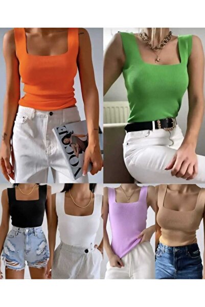 Mrs.idea Women's Square Neck Thick Strap Slim Knitwear Undershirt