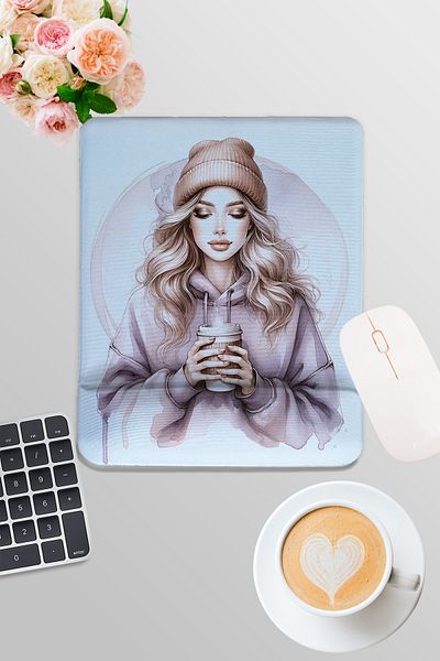 qoeuyl boutique Four Seasons Themed No:1 Coffee Printed Gamer Gaming Ορθογώνιο ποντίκι με υποστήριξη καρπού