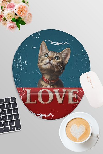 qoeuyl boutique Cute Cats No:1 Love Printed Gamer Gaming Οβάλ ποντίκι με υποστήριξη καρπού