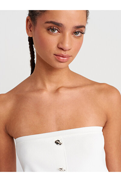 Dilvin 10739 Без бретелей трикотажний топ з ґудзиками - Екрю