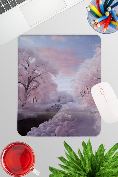 qoeuyl boutique Pink Winter Trees Gamer Gaming Rectangle Wrist Rest Mousepad