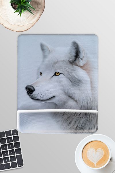 qoeuyl boutique White Wolf Winter Themed No:2 Παίκτης Gaming Ορθογώνιο ποντίκι με υποστήριξη καρπού