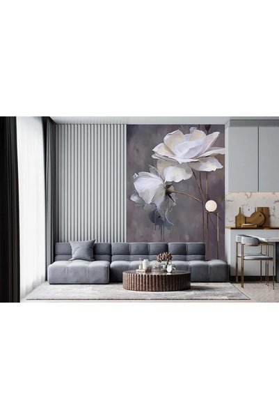 Dekoros Kampanyalı Duvar Kağıdı Beyaz Güller Tek Parça Duvar Kağıdı P0021, 250 x 260