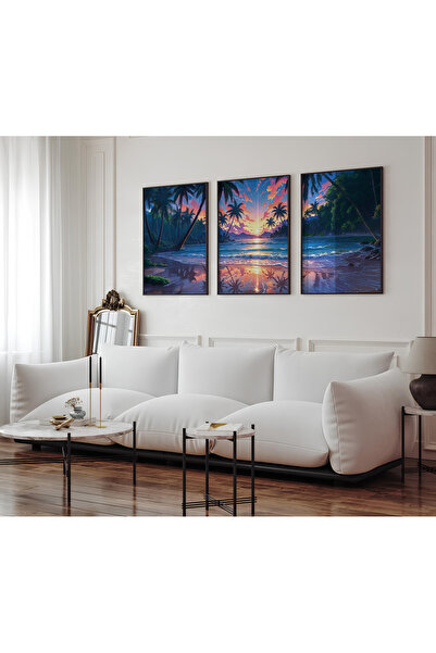 ARTCASTLE Set de 3 tablouri cu ramă din lemn Beach
