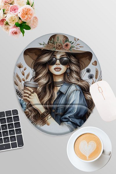 qoeuyl boutique Four Seasons Themed No:3 Coffee Printed Gamer Gaming Oval Wrist Supported Mousepad