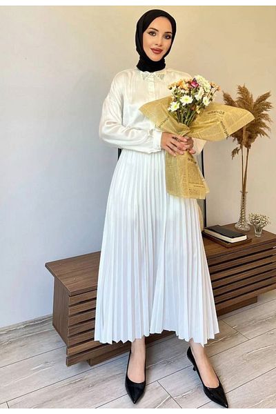 nimet tekstil Pleat Skirt Leather Look Modesty Suit