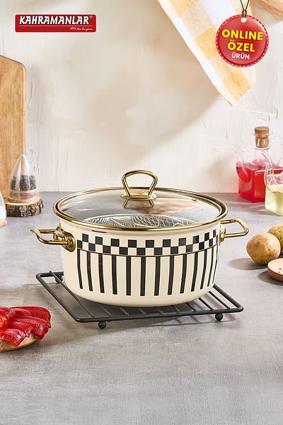 Kahramanlar Prime Cream Enamel Frying Pot 22 cm