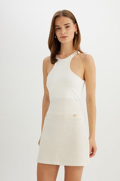 DeFacto High Waist Straight Cut Tweed Mini Skirt - Button Detailed D3952Ax24Au