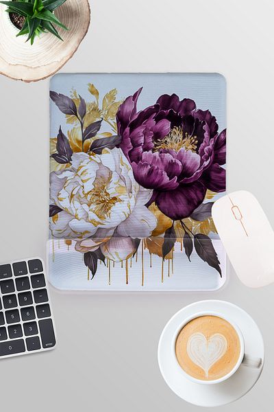qoeuyl boutique Nature Themed Colorful Flowers Printed Gamer Gaming Rectangular Wrist Support Mousepad