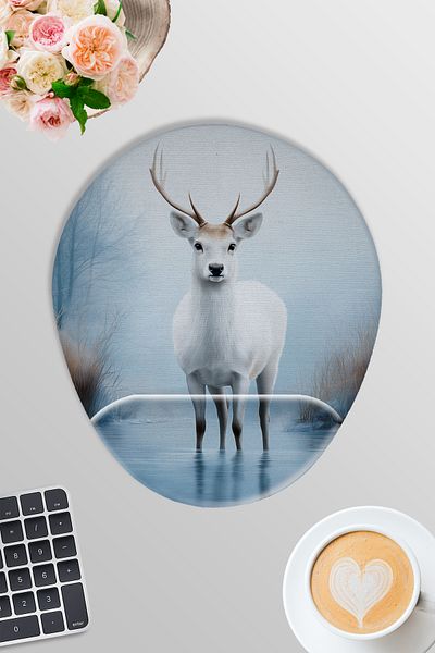 qoeuyl boutique White Deer Deer Winter Gamer Gaming Mousepad oval pentru încheietura mâinii