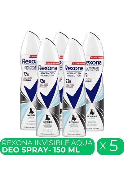 Rexona Invisible Aqua, deodorant spray for women, 5 x 150 ml