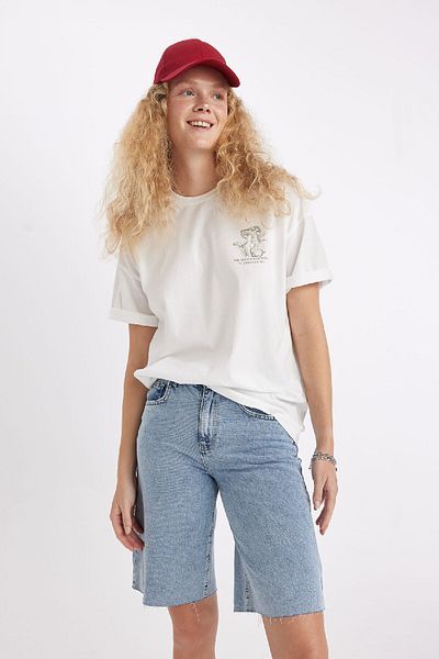 DeFacto Tricou cu mânecă scurtă imprimat cu decolteu supradimensionat D4175AX24SM