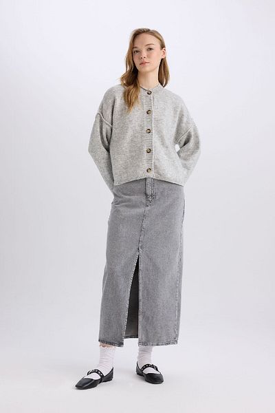 DeFacto Fusta lungă de jeans cu fante la modă, cu buzunare D4424ax24au