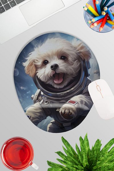 qoeuyl boutique Cute Astronaut Dogs No:1 Gamer Gaming Οβάλ ποντίκι με υποστήριξη καρπού