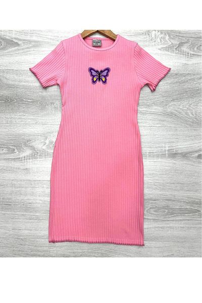 My Kids Wear Butterfly Detailed Corded Girl's Dress