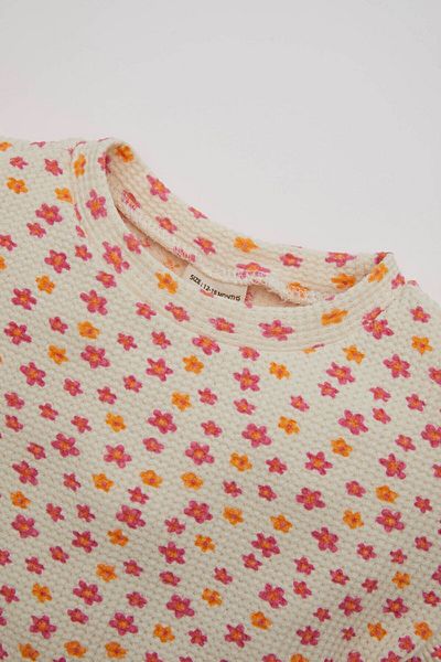 DeFacto Baby Girl Crew Neck Floral Waffle Short Sleeve T-Shirt D4340A524Sm