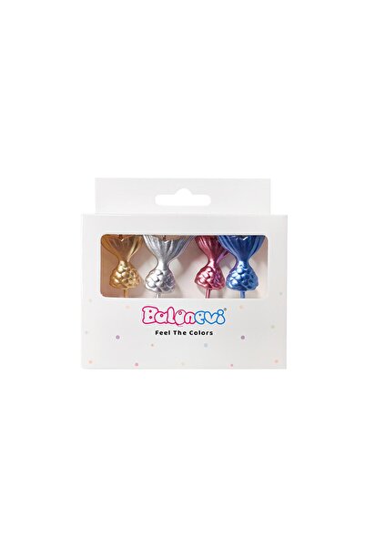 BalonEvi PIRILTILI DENİZ KIZI ŞEKİLLİ MUM 4'LÜ