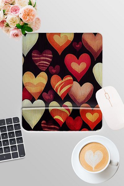 qoeuyl boutique Retro Heart No:4 Printed Gamer Gaming Ορθογώνιο ποντίκι με υποστήριξη καρπού