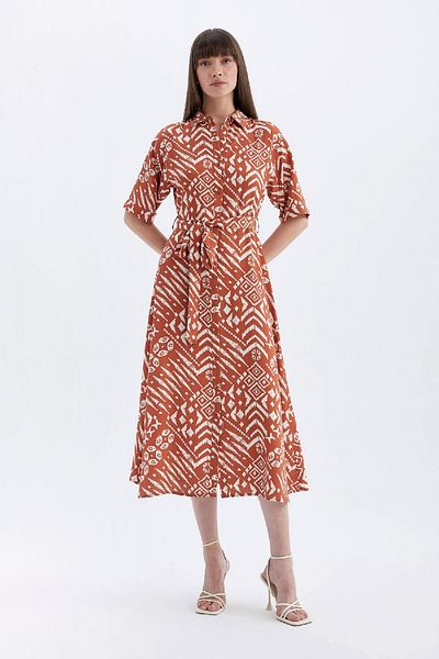 DeFacto A-Linien-Midikleid mit Hemdkragen und kurzen Ärmeln D4575AX24HS