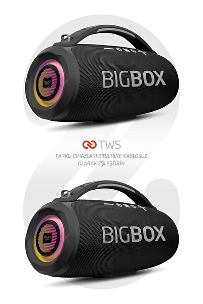 POWERWAY Bigbox 40W Güç Çift Bass Usb Hafıza Kartı Aux Fm Led Işıklı Bluetooth Hoparlör Hi-Fi Ses Bombası