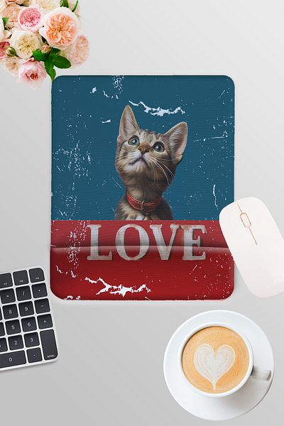 qoeuyl boutique Cute Cats No:1 Love Printed Gamer Gaming Ορθογώνιο ποντίκι με στήριγμα καρπού