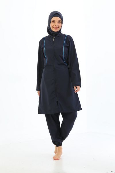MEBA Large Size Parachute 4-Piece Zippered Fully Covered Hijab Swimsuit