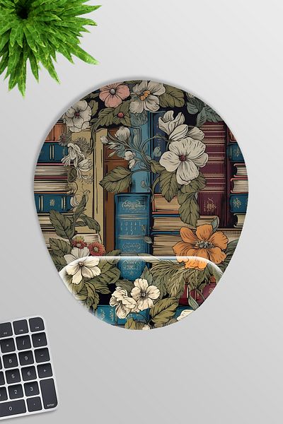 qoeuyl boutique Flower and Books No:2 Gamer Gaming Oval Wrist Support Mousepad