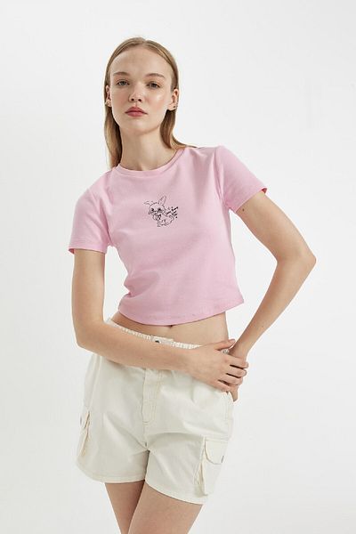 DeFacto Cooles, geripptes T-Shirt mit Stickerei-Aufdruck, kurzärmlig, D4239AX24HS