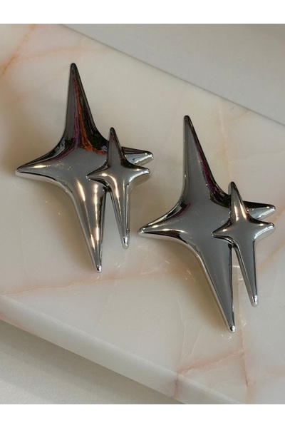 MioArt Büyük Çift Yıldız Özel Tasarım Lüx Küpe