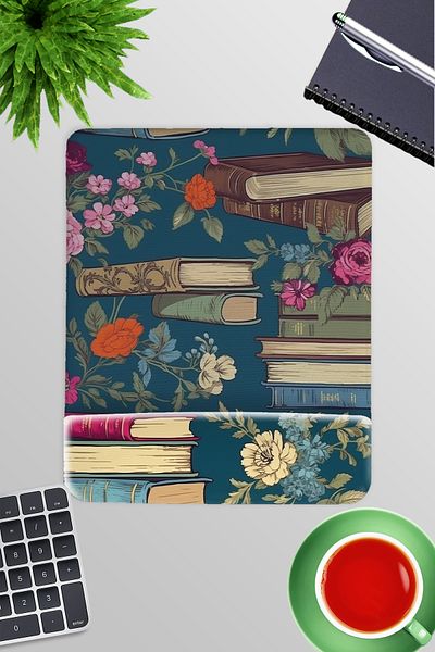 qoeuyl boutique Flower and Books No:4 Παίκτης Gaming Ορθογώνιο ποντίκι με υποστήριξη καρπού
