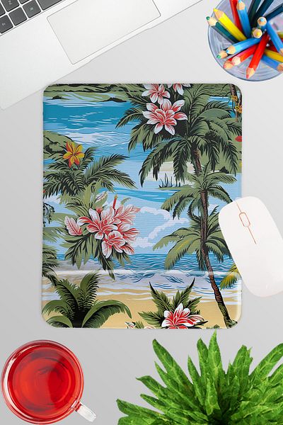 qoeuyl boutique Tropical Coast Printed No:2 Player Gaming Rectangular Mousepad with Wrist Support