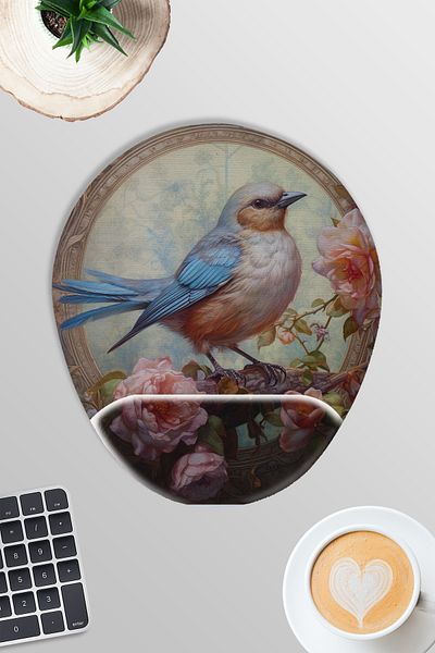 qoeuyl boutique Vintage Bird Themed No:2 Gamer Gaming Oval Wrist Supported Mousepad
