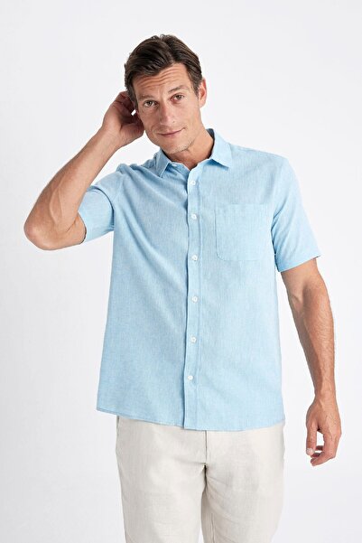 DeFacto Regular Fit Yazlık Keten Karışımlı Polo Yaka Kısa Kollu Gömlek D4497ax24sm
