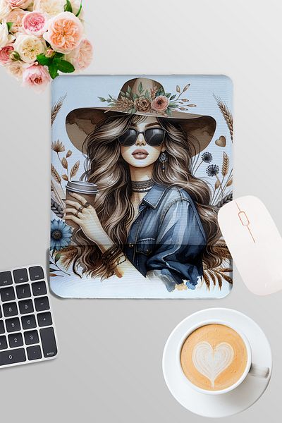 qoeuyl boutique Four Seasons Themed No:3 Coffee Printed Gamer Gaming Ορθογώνιο ποντίκι με υποστήριξη καρπού