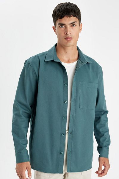 DeFacto Relax Fit Cotton Basic μονόχρωμο μακρυμάνικο πουκάμισο D1651ax24au