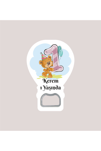 WMTasarim 1 Yaş Rakamlı Ayıcık Temalı Balon Açacak Magnet (Jelatin Paket Hedi...