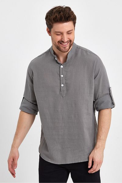 Weyeze Judge Collar Linen Cotton Half Placket Shirt Ae-Y13009Lns