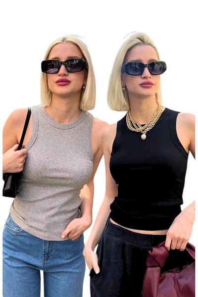 Madmext Pack of 2 Grey-Black Regular Cut Ribbed Undershirt Mg2428