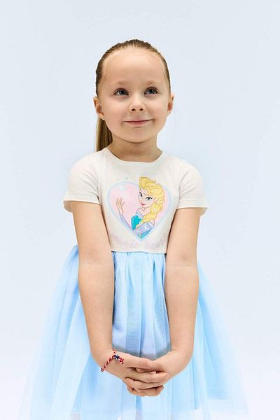DeFacto Baby Girl Frozen Short Sleeve Tulle Dress with Tobacco E4874A525Sm