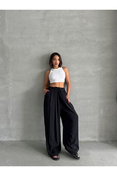 BEJNA Schwarze, drapierte, weite Maxihose aus Modal-Mischgewebe für Damen