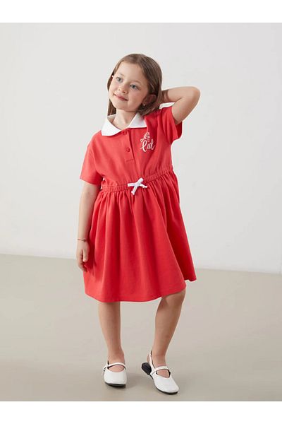 LC Waikiki Girl's Pique Dress Red Polo Collar