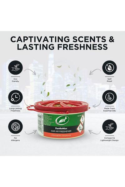 Turtle Wax Car Air Freshener Strawberry Fragrance 40g – Long Lasting, Spill Proof, Compact Design