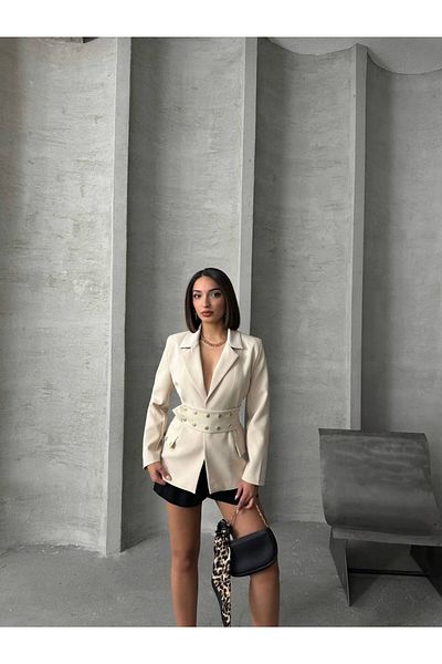 VESS MODA Jachetă blazer cu design special pentru femei, cu detaliu snap cu centură