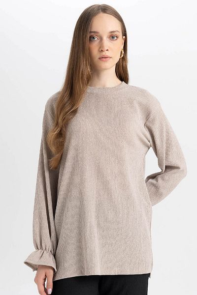 DeFacto Crew Neck Sleeve Elastic Wrap Long Sleeve Blouse Tunic D4192Ax24Au
