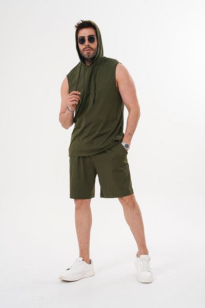 ACTIVE MODA -Men's Khaki Color Athlete Athlete-Shorts Bottom Top Set