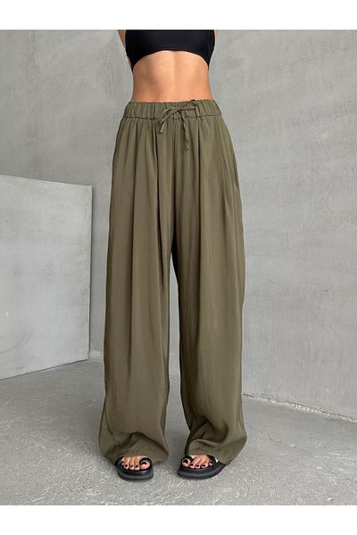 BEJNA Khakifarbene, drapierte, weite Maxihose aus Modal-Mischgewebe für Damen