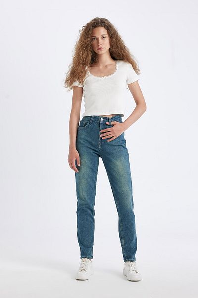 DeFacto Pantaloni lungi de spălat cu talie înaltă Comfort Mom D4302AX24AU